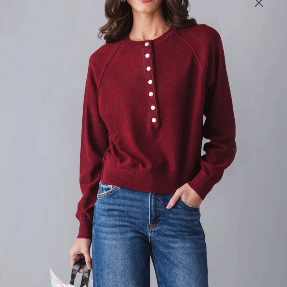 Bluivy Burgundy Crew Neck Sweater with Buttons